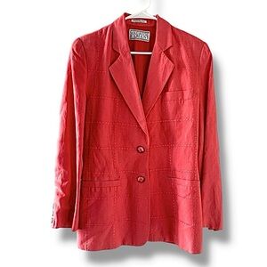 Vintage 80s/90s Maurizio Ramani Pink Embroidered Windowpane Blazer Womens Size 6